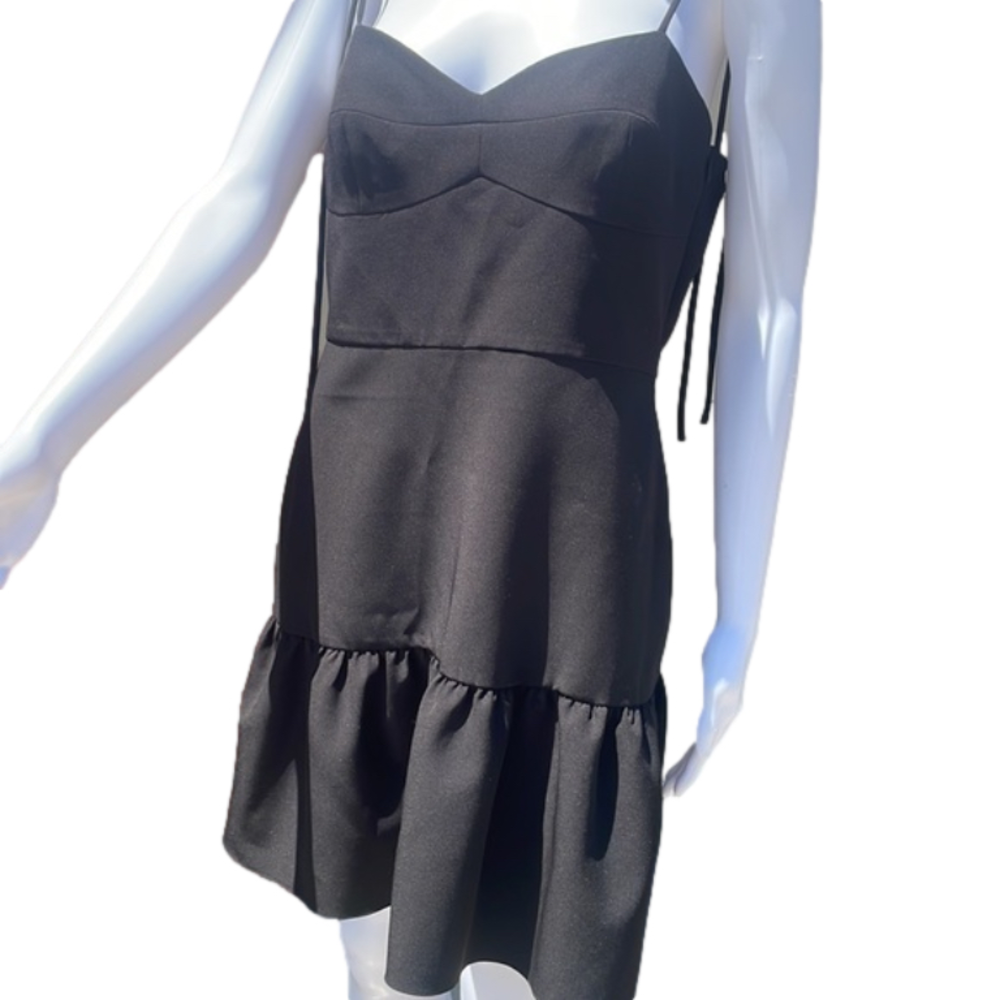 Gianni Bini Black dropwaist halter string dress ruffle trim 8 NWT